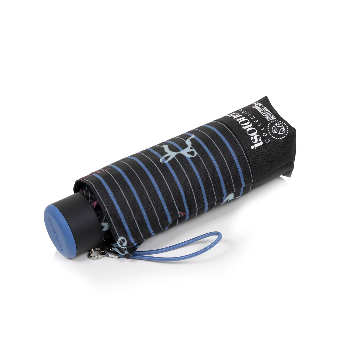 Isotoner Paraplu Mini Slim Blauwe Strik Streep
