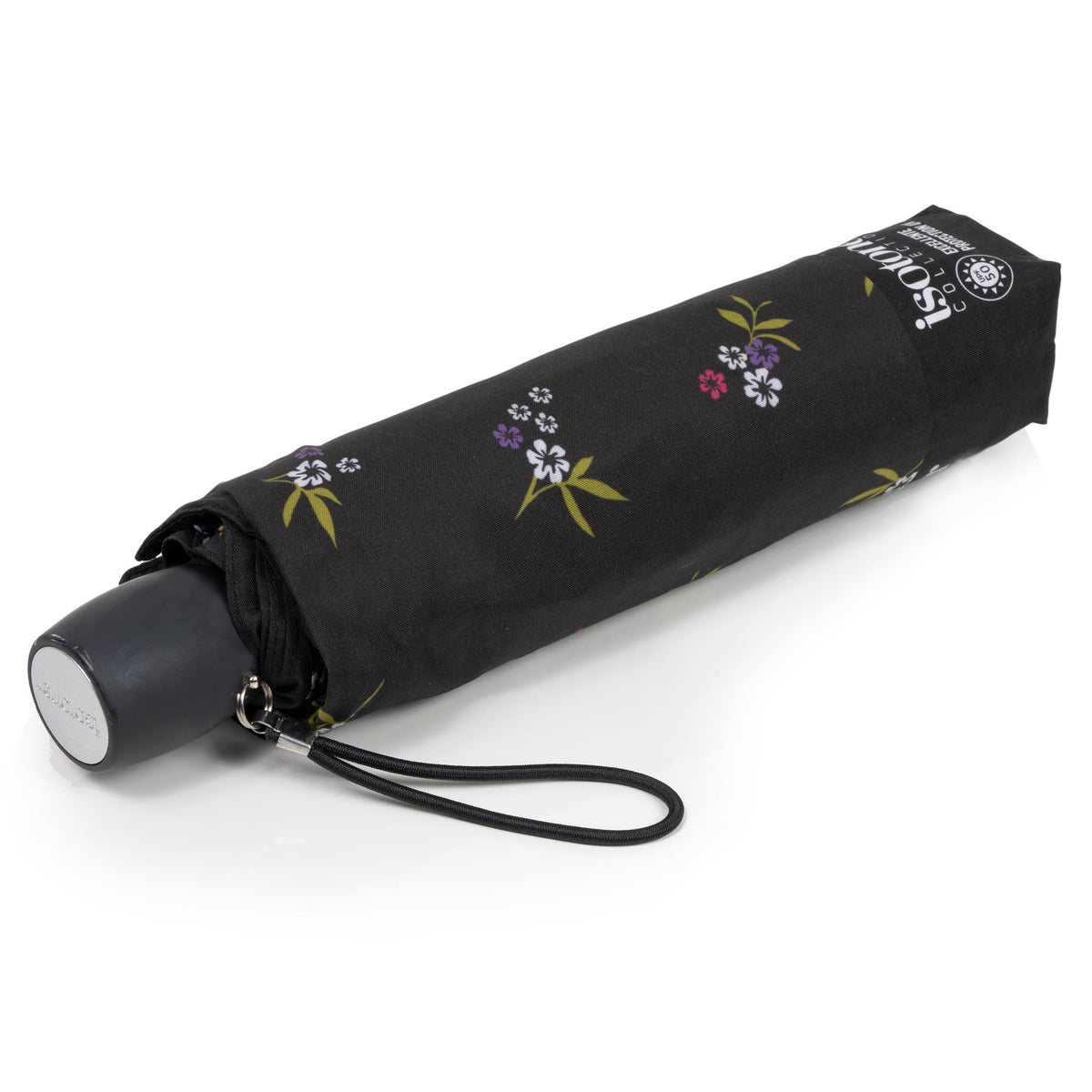Isotoner Paraplu Ombrelle UPF50+ Zwart Kleine Bloemen