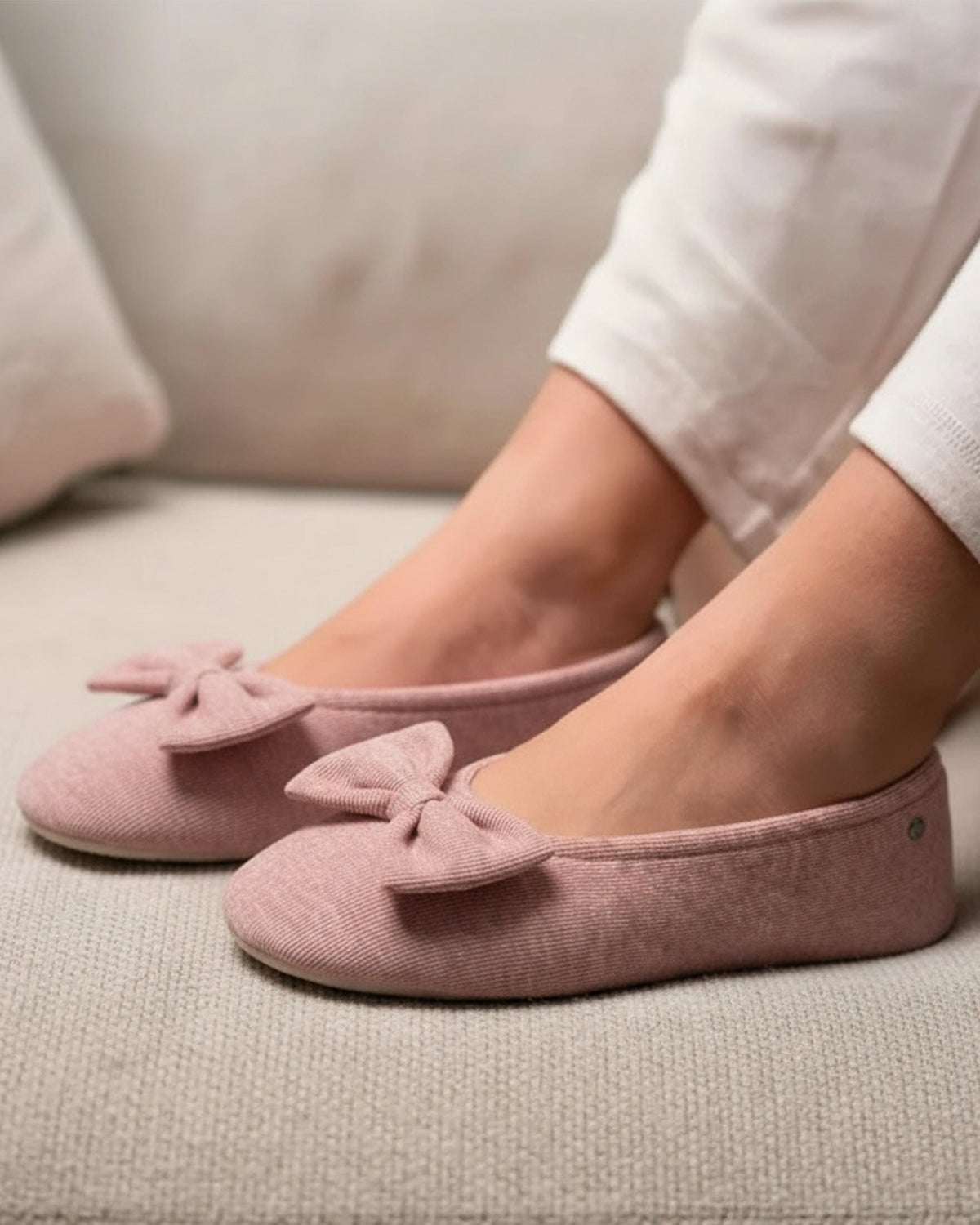 Isotoner Dames Pantoffels Ballerina Gebreid Roze Gemêleerd