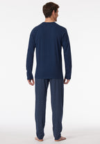 Schiesser Heren Pyjama Lang Casual Essentials Admiraalblauw detail 1