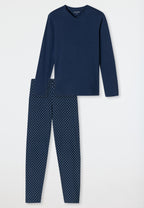 Schiesser Heren Pyjama Lang Casual Essentials Admiraalblauw detail 2