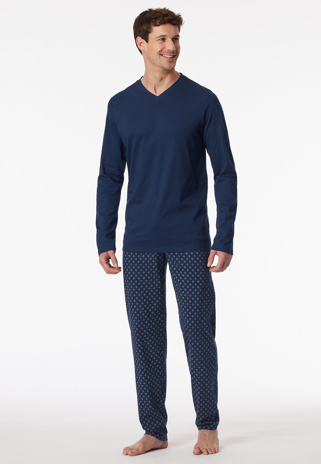 Schiesser Heren Pyjama Lang Casual Essentials Admiraalblauw detail 3