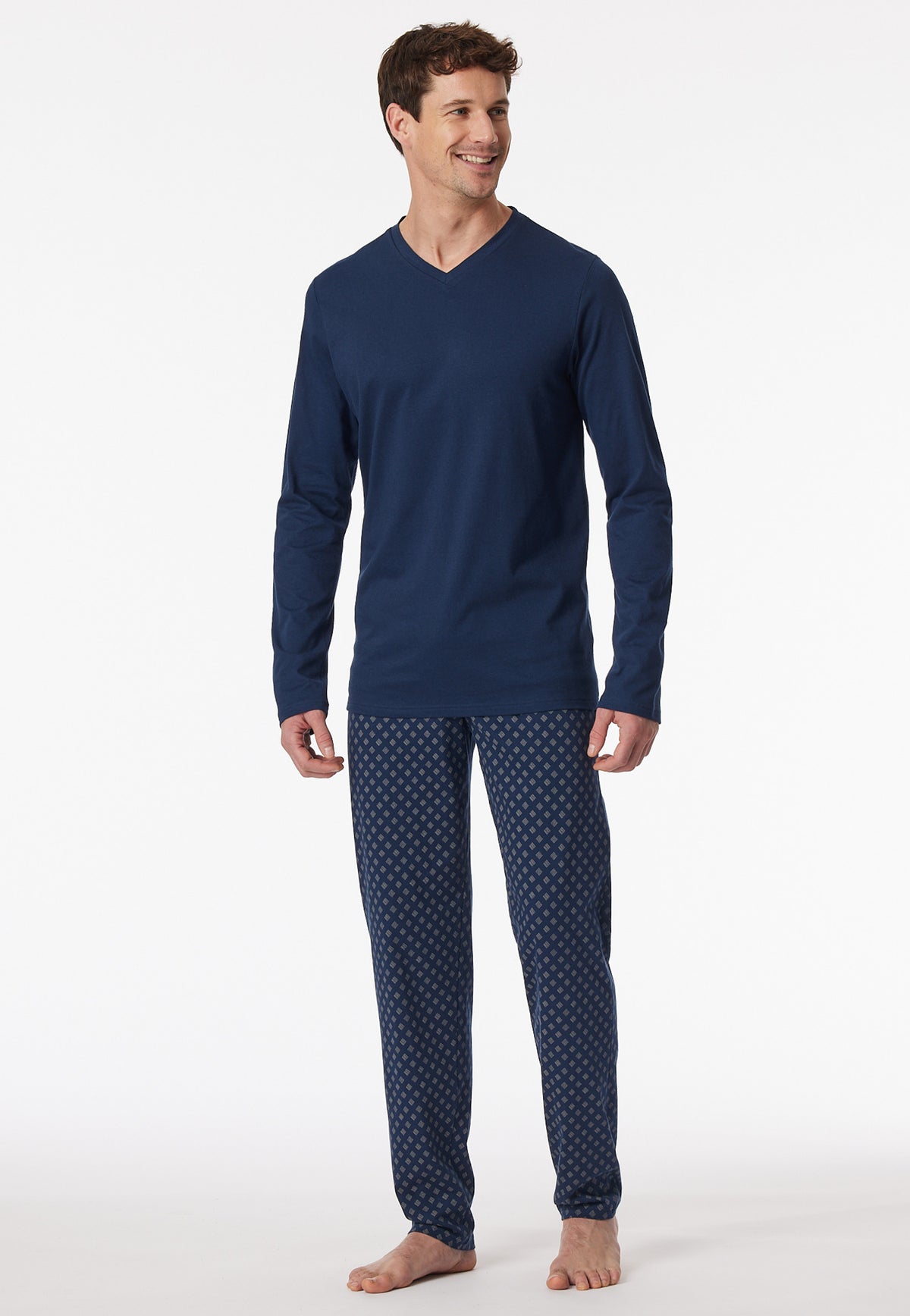 Schiesser Heren Pyjama Lang Casual Essentials Admiraalblauw detail 3