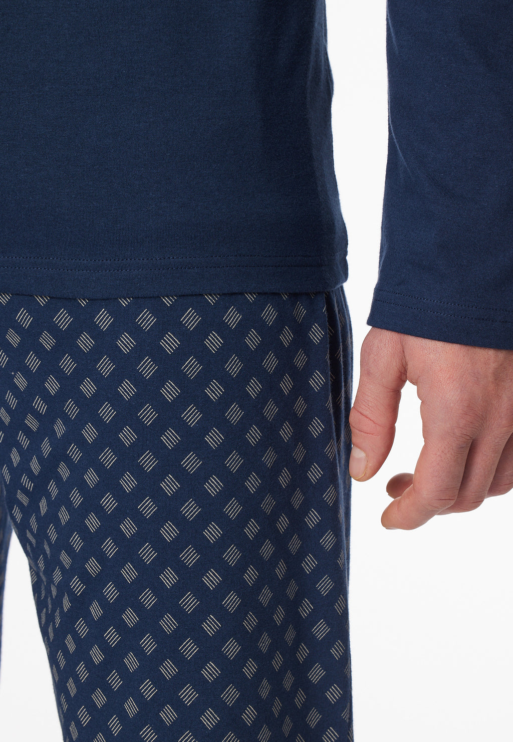 Schiesser Heren Pyjama Lang Casual Essentials Admiraalblauw detail 5