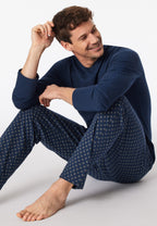 Schiesser Heren Pyjama Lang Casual Essentials Admiraalblauw